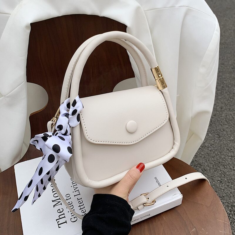 

Twilly Scarf Decor Satchel Bag, White