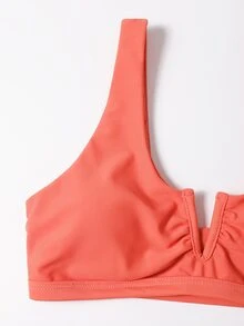Plain V Wired Bikini For Summer Beach Vacation - Coral Orange - View 6