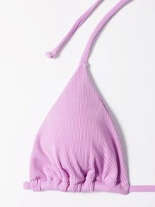 SHEIN Swim 夏季沙灘肋條頸綁帶三角形綁帶比基尼泳衣 - 紫丁香色 - 查看 4