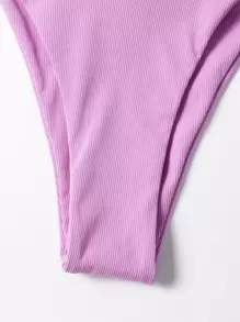 SHEIN Swim 夏季沙灘肋條頸綁帶三角形綁帶比基尼泳衣 - 紫丁香色 - 查看 5