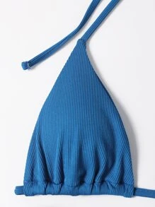 SHEIN Swim Summer Beach Rib Halter Triangle Tie Side Bikini - Royal Blue - View 5