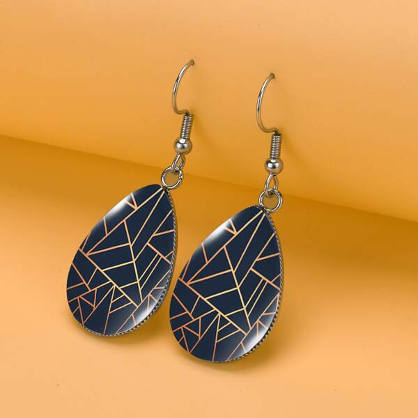 

Geometric Pattern Teardrop Earrings, Multicolor