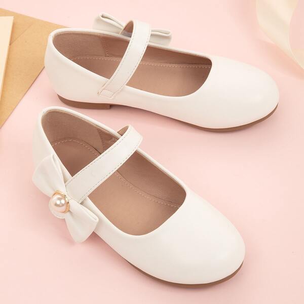 

Girls Faux Pearl & Bow Decor Flats, White