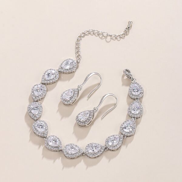 

3pcs Zircon Decor Jewelry Set, Silver
