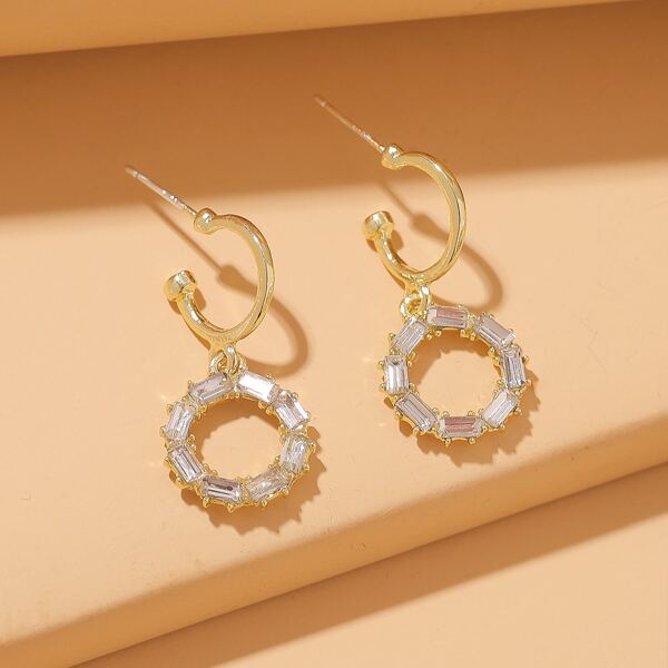 

Zircon Detail Round Drop Earrings, Gold