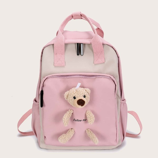 

Cartoon Bear Decor Two Tone School Bag, Pink