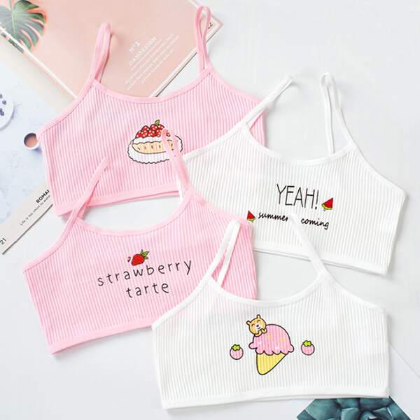 

Girls 4 Pack Letter And Cartoon Graphic Bralette, Multicolor