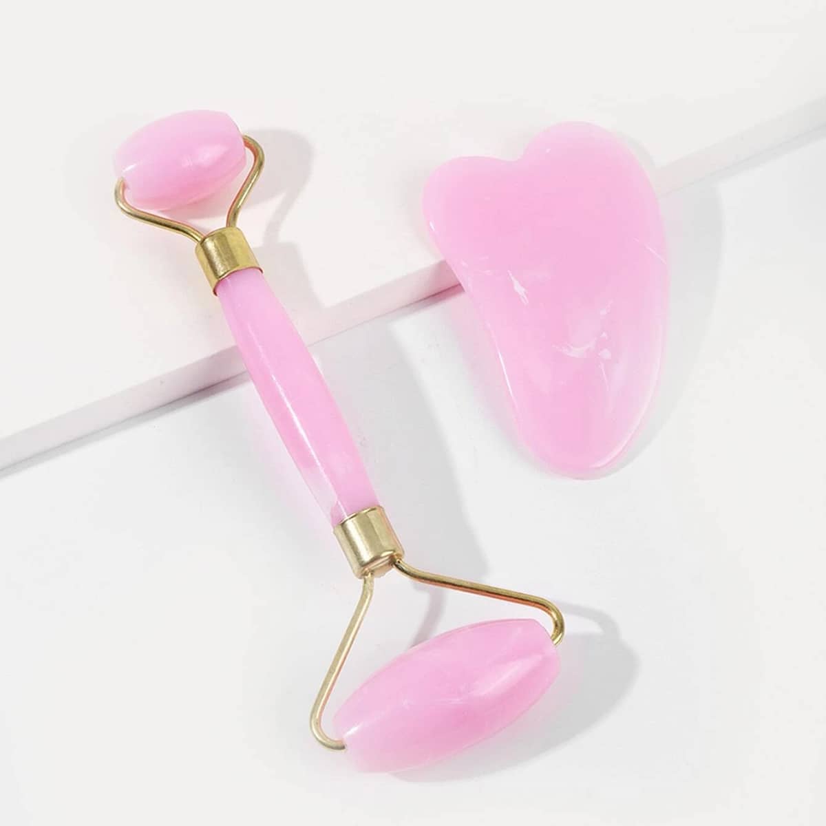 

1pc Facial Roller Massager & 1pc Gua Sha Board, Pink