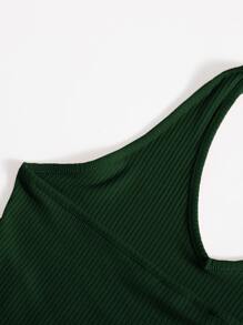 SHEIN EZwear Rib-Knit Crop Halter Top - Dark Green - View 4