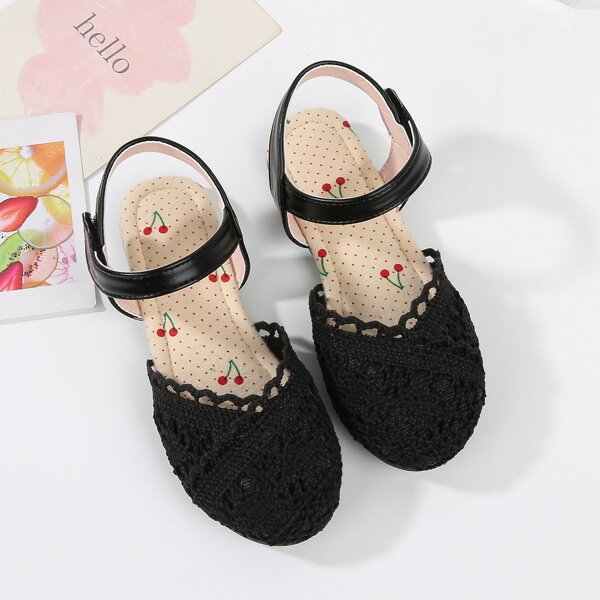 

Girls Hollow Out Ankle Strap Flats, Black