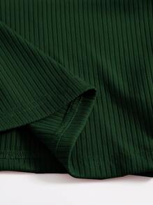 SHEIN EZwear Rib-Knit Crop Halter Top - Dark Green - View 6