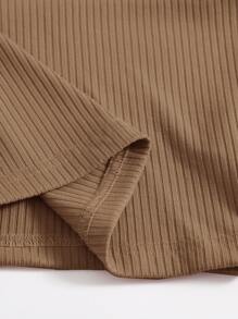 SHEIN EZwear Rib-Knit Crop Halter Top - Khaki - View 6