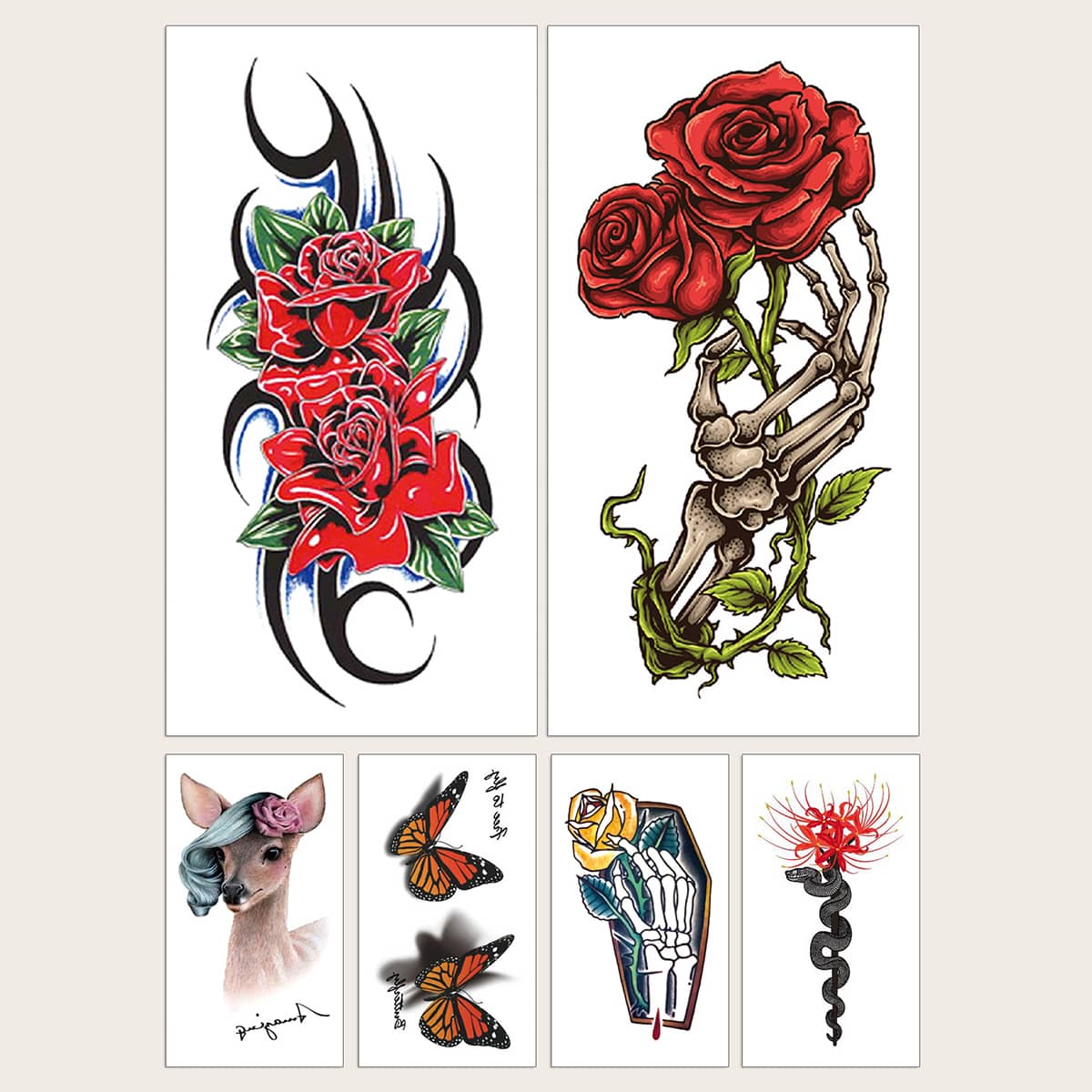 

6sheets Animal & Flower Tattoo Sticker, Multicolor