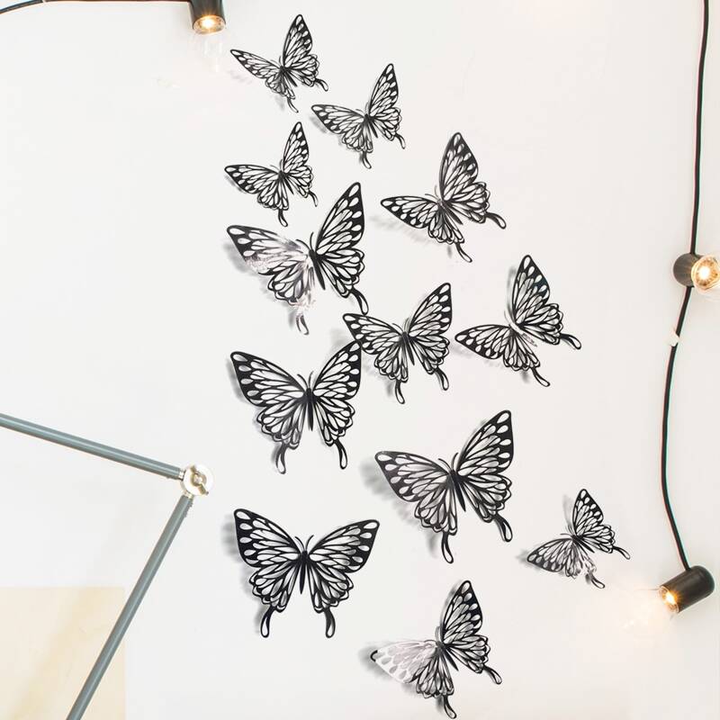 

12pcs 3D Butterfly Sticker, Black