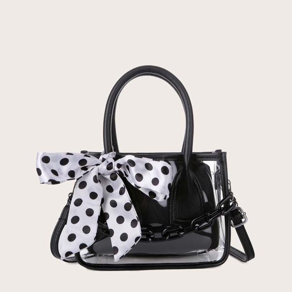

Twilly Scarf Decor Clear Satchel Bag With Inner Pouch, Black
