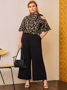 SHEIN Clasi Blusa con estampado de leopardo asimétrico - Multicolor - Ver 4