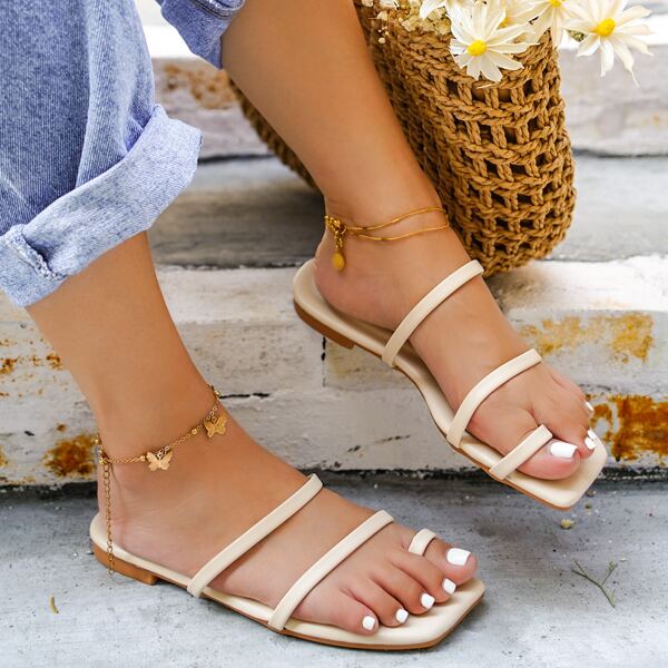 

Strappy Thong Sandals, Beige