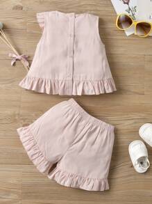 Camisa cruzada sin manga con fruncido con shorts - Rosa - Ver 2