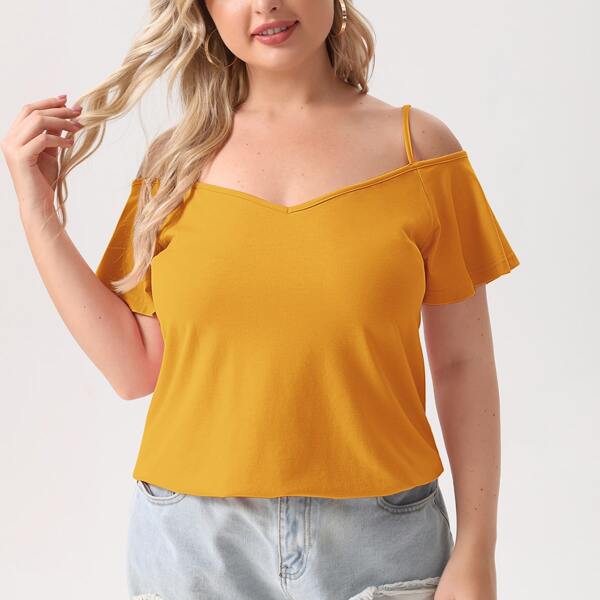 

Plus Cold Shoulder Solid Tee, Yellow