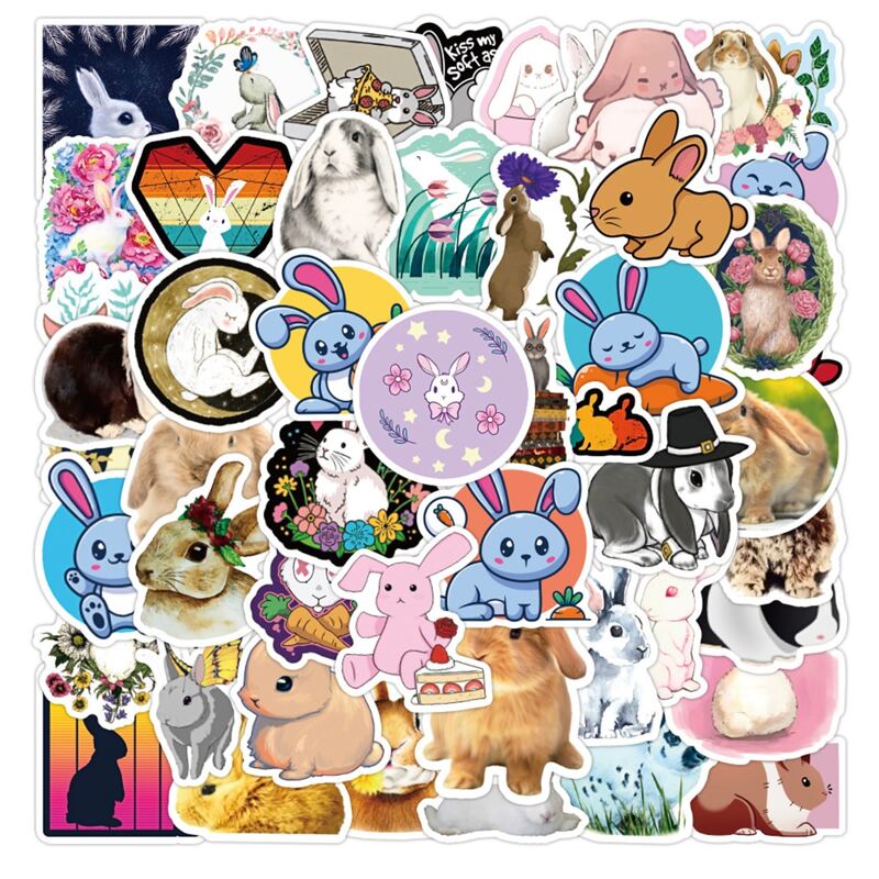 

50pcs Rabbit Print Sticker, Multicolor