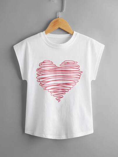 توين فتاة تي شيرت طباعة القلب