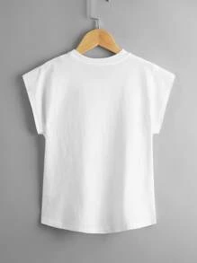 SHEIN Camiseta De Corazón Impresa Para Niñas Preadolescentes