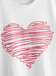 SHEIN Camiseta De Corazón Impresa Para Niñas Preadolescentes