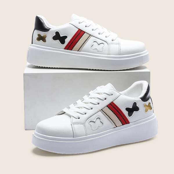 

Color Block Lace-up Front Skate Shoes, White
