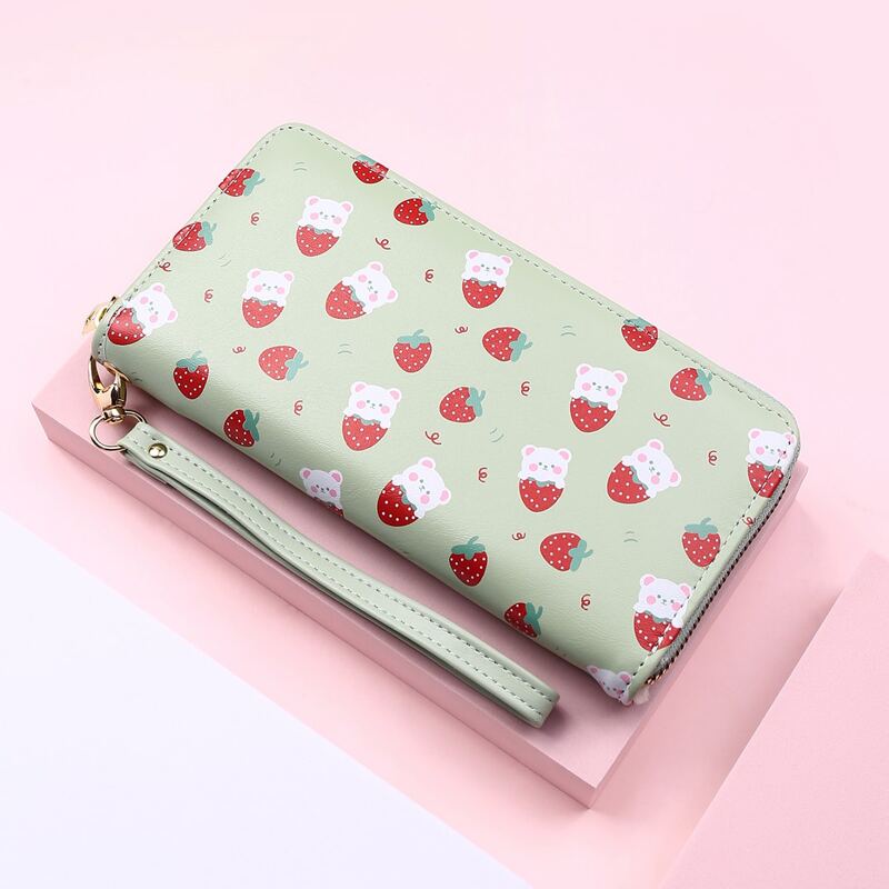 

Cartoon Strawberry Graphic Purse, Green