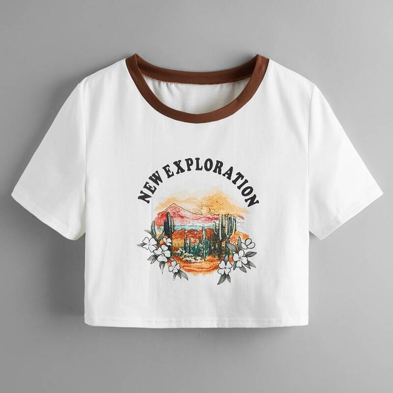 

Letter Graphic Contrast Binding Tee, White