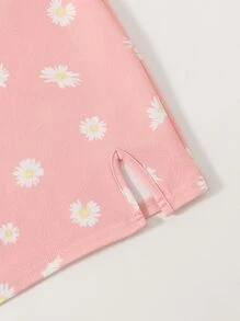 SHEIN Cô gái Tween Dây đeo thắt nút Viền chia cắt Váy hoa - Màu Hồng  San hô - Xem 4