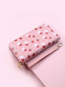 Cartera, monedero o billetera tipo negocio/casual con gráfico de fresa de dibujos animados, ideal como regalo para profesores, negocios, viajes, vacaciones, aniversarios, cumpleaños, San Valentín, para damas, trabajadoras de oficina. Color rosa intenso para el Día de San Valentín para mujeres.
