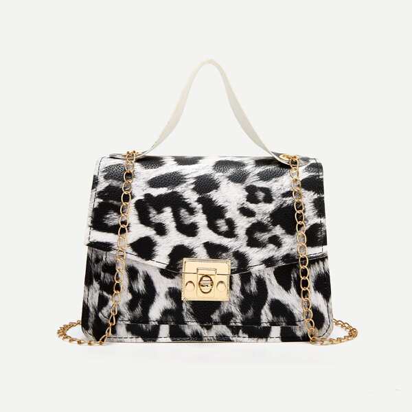 

Leopard Print Twist Lock Flap Chain Bag, Multicolor
