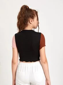 SHEIN Teen Girls Lettuce Trim Colourblock Tee - Multicolor - View 2