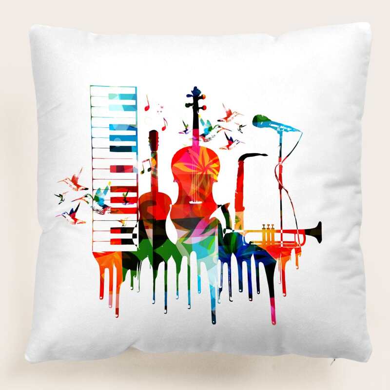 

Musical Instruments Print Cushion Cover Without Filler, Multicolor