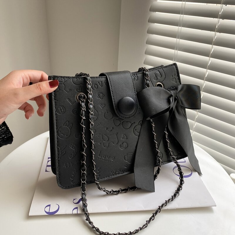 

Twilly Scarf Decor Shoulder Bag, Black