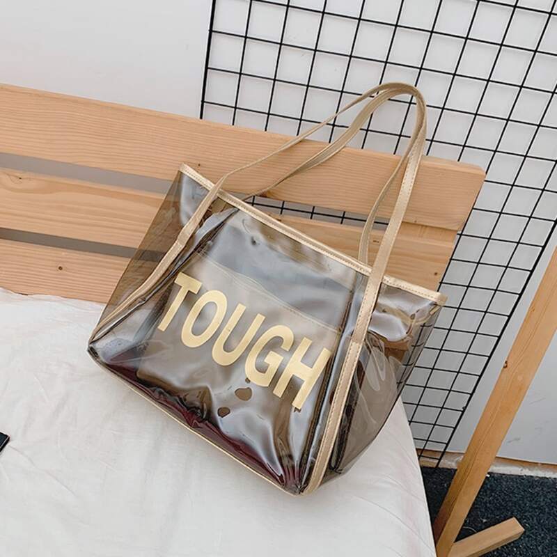 

Clear Tote Bag With Inner Pouch, Gold