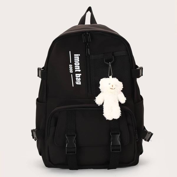 

Letter Graphic Large Capacity School Bag, Black