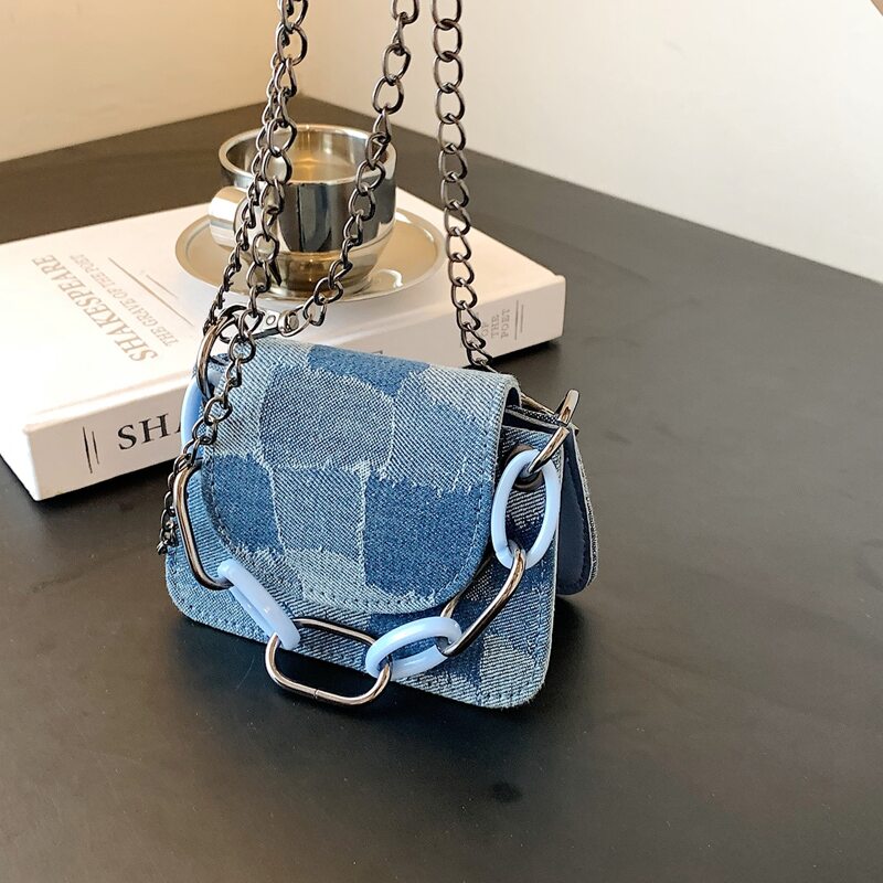 

Mini Patchwork Satchel Bag, Baby blue