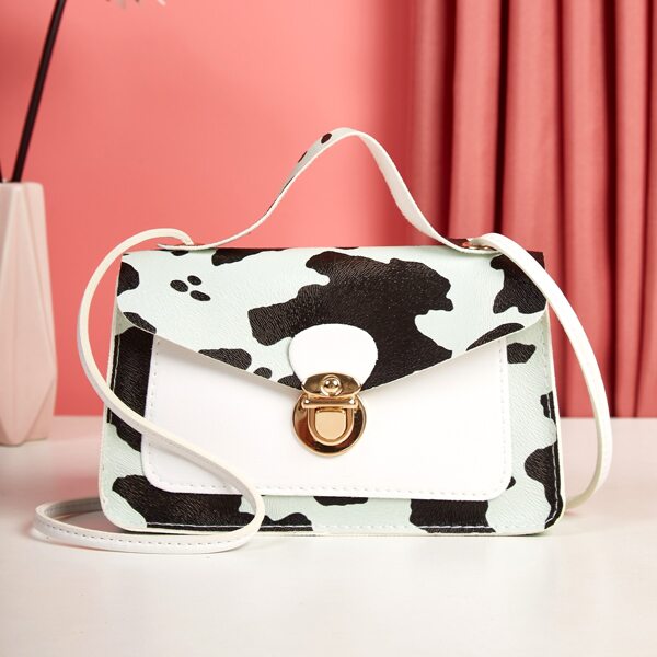 

Cow Pattern Push Lock Satchel Bag, Green