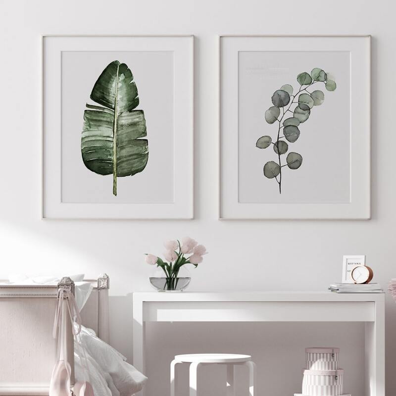 

2pcs Leaf Print Unframed Painting, Multicolor