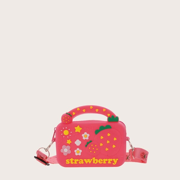 

Girls Floral & Heart Graphic Satchel Bag, Red