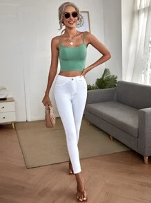 SHEIN BAE Solid Crop Cami Top - Mint Green - View 4