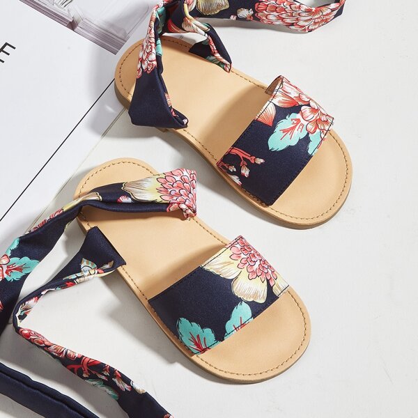 

Toddler Girls Floral Graphic Lace Up Sandals, Royal blue