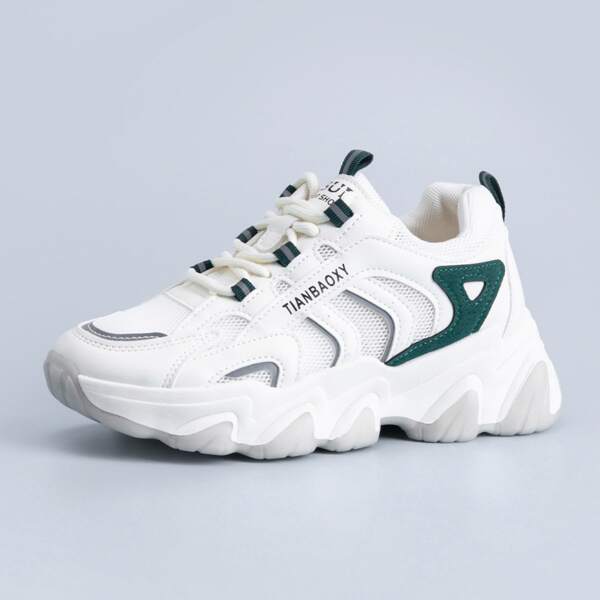 

Color Block Lace-up Front Chunky Sneakers, White