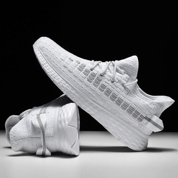 

Men Knit Panel Lace Up Front Sneakers, White