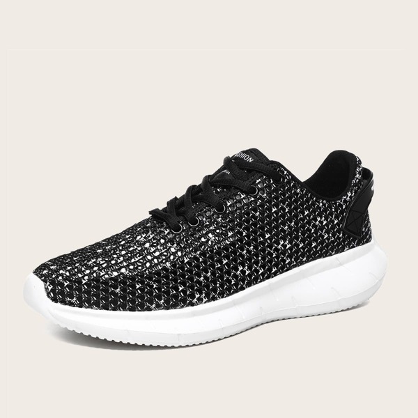 

Lace-up Front Breathable Sneakers, Black and white