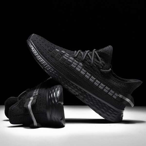 

Men Knit Panel Lace Up Front Sneakers, Black