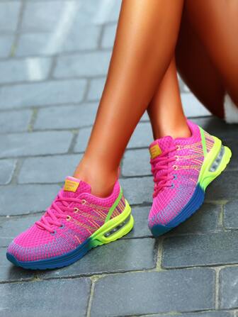 撞色字母編織跑步運動鞋輕便高衝擊氣墊旅行鞋女鞋