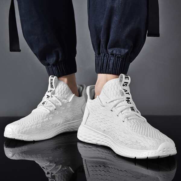 

Men Textured Letter Graphic Running Shoes, White